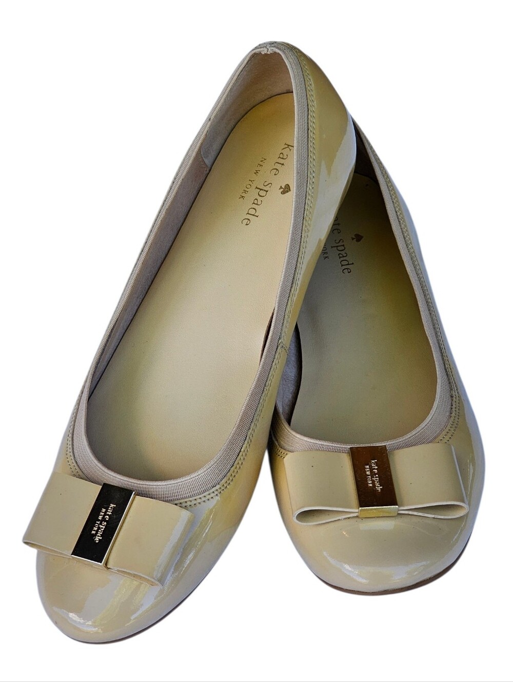 kate spade Women's Beige Patent Leather Bow Ballet Flats